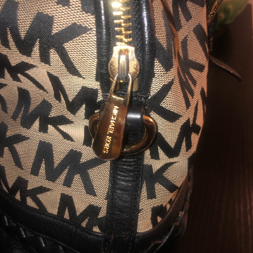 Michael Kors Black Monogram Satchel with back leather accent. - Picture 5 of 9